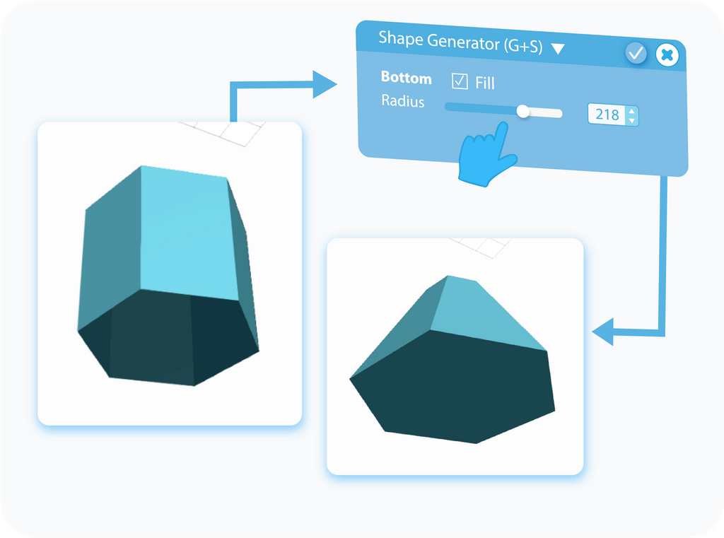 Customizing the Bottom Radius + Fill feature for Shape Generator with slider or text-box